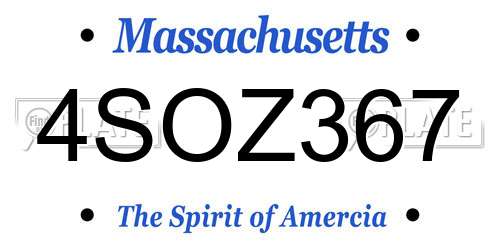 4SOZ367 Massachusetts License Plate