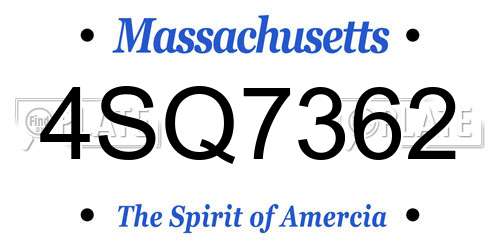 4SQ7362 Massachusetts License Plate