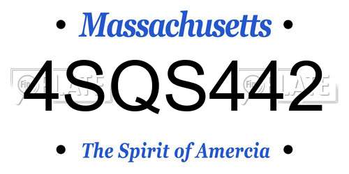 4SQS442 Massachusetts License Plate