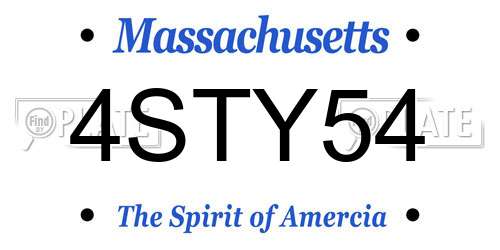 4STY54 Massachusetts License Plate