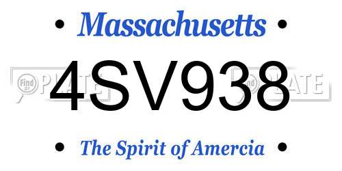 4SV938 Massachusetts License Plate