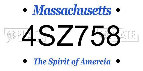 4SZ758 Massachusetts License Plate