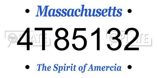 4T85132 Massachusetts License Plate
