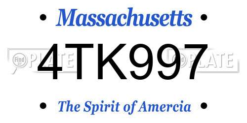 4TK997 Massachusetts License Plate