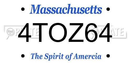 4TOZ64 Massachusetts License Plate