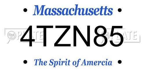 4TZN85 Massachusetts License Plate