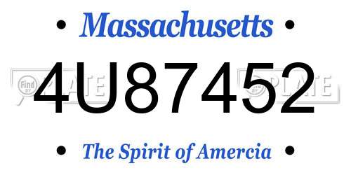 4U87452 Massachusetts License Plate