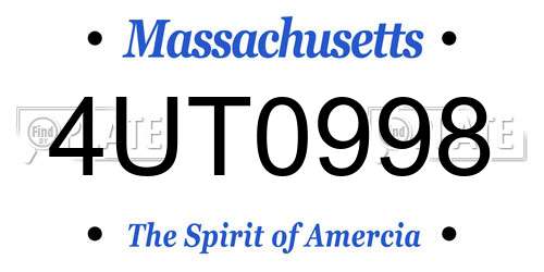 4UT0998 Massachusetts License Plate