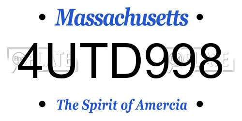 4UTD998 Massachusetts License Plate