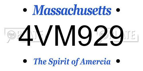 4VM929 Massachusetts License Plate