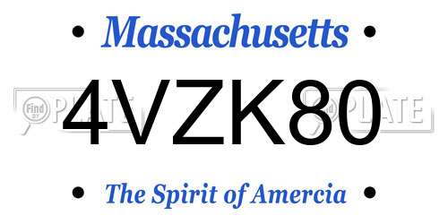 4VZK80 Massachusetts License Plate
