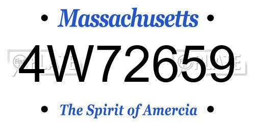 4W72659 Massachusetts License Plate