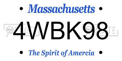 4WBK98 Massachusetts License Plate