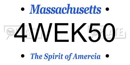4WEK50 Massachusetts License Plate
