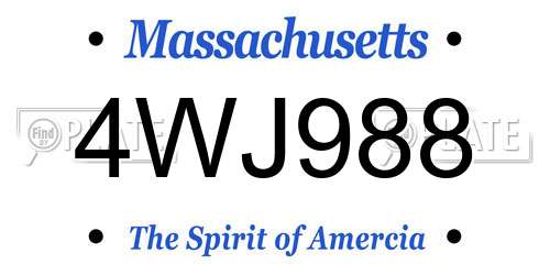 4WJ988 Massachusetts License Plate