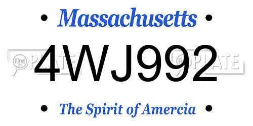 4WJ992 Massachusetts License Plate