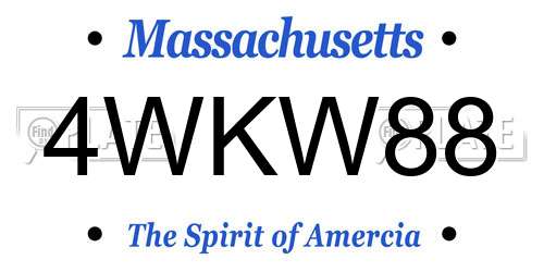 4WKW88 Massachusetts License Plate