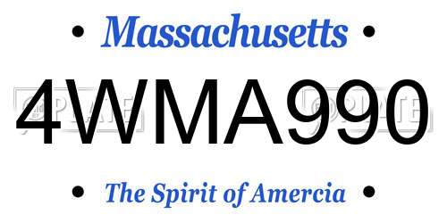4WMA990 Massachusetts License Plate