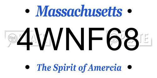 4WNF68 Massachusetts License Plate