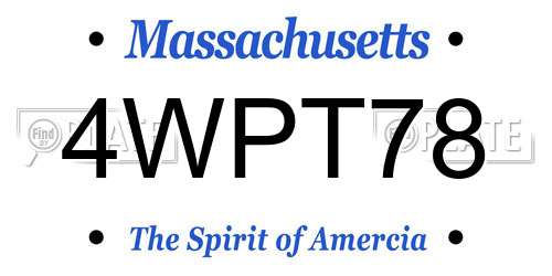 4WPT78 Massachusetts License Plate
