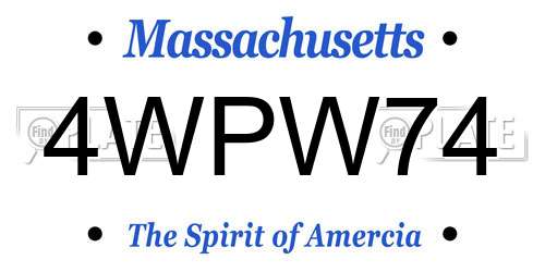 4WPW74 Massachusetts License Plate