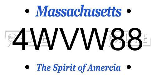 4WVW88 Massachusetts License Plate
