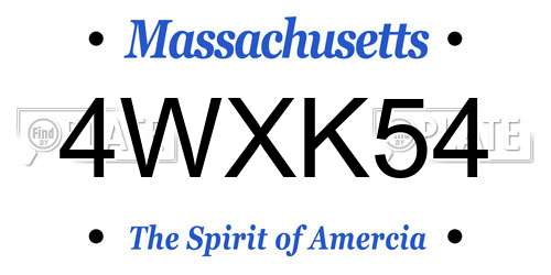 4WXK54 Massachusetts License Plate