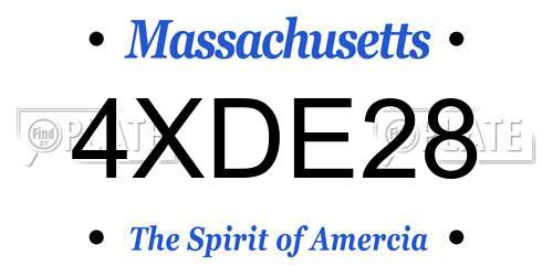 4XDE28 Massachusetts License Plate