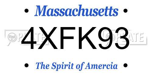 4XFK93 Massachusetts License Plate
