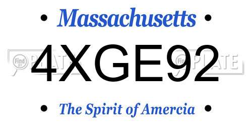 4XGE92 Massachusetts License Plate