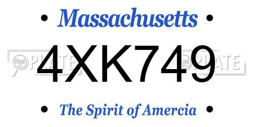 4XK749 Massachusetts License Plate