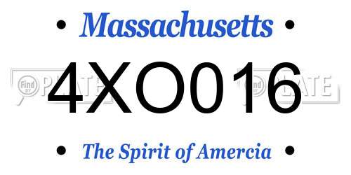 4XO016 Massachusetts License Plate