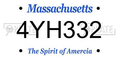4YH332 Massachusetts License Plate