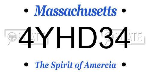 4YHD34 Massachusetts License Plate
