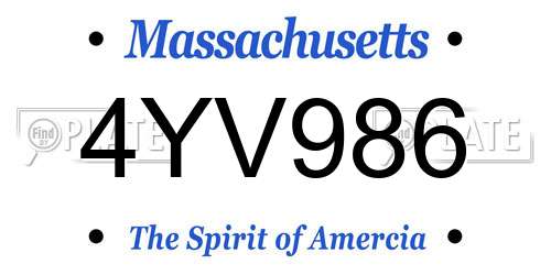 4YV986 Massachusetts License Plate
