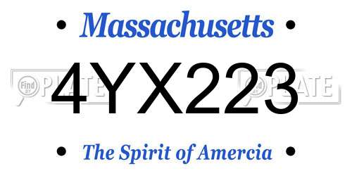 4YX223 Massachusetts License Plate