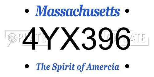 4YX396 Massachusetts License Plate