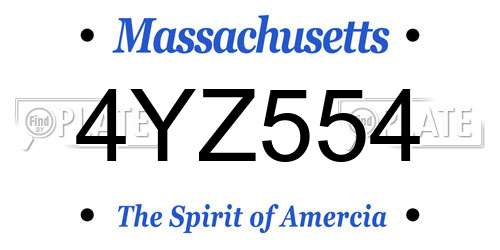4YZ554 Massachusetts License Plate