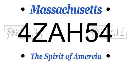 4ZAH54 Massachusetts License Plate