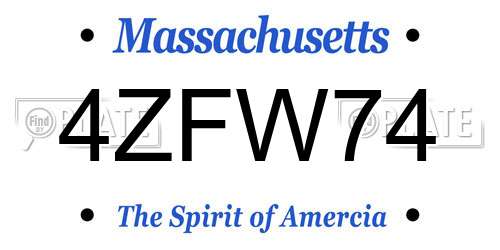 4ZFW74 Massachusetts License Plate