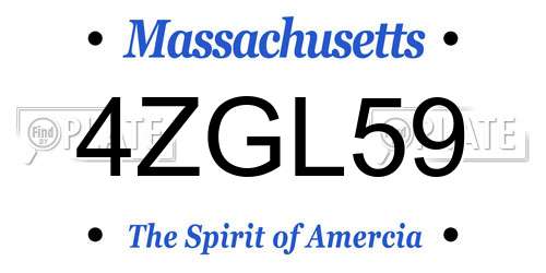 4ZGL59 Massachusetts License Plate