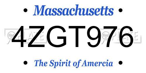 4ZGT976 Massachusetts License Plate