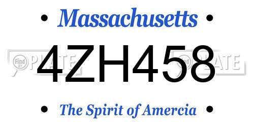 4ZH458 Massachusetts License Plate