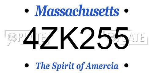 4ZK255 Massachusetts License Plate