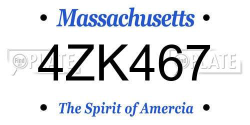 4ZK467 Massachusetts License Plate