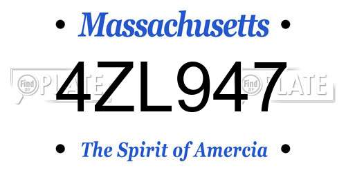 4ZL947 Massachusetts License Plate