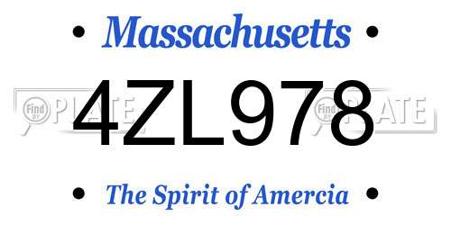 4ZL978 Massachusetts License Plate