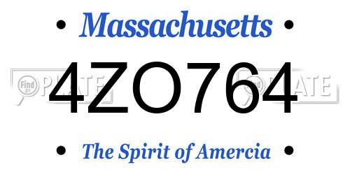 4ZO764 Massachusetts License Plate