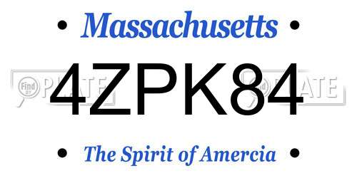 4ZPK84 Massachusetts License Plate
