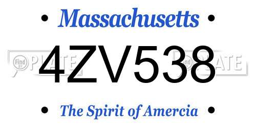 4ZV538 Massachusetts License Plate